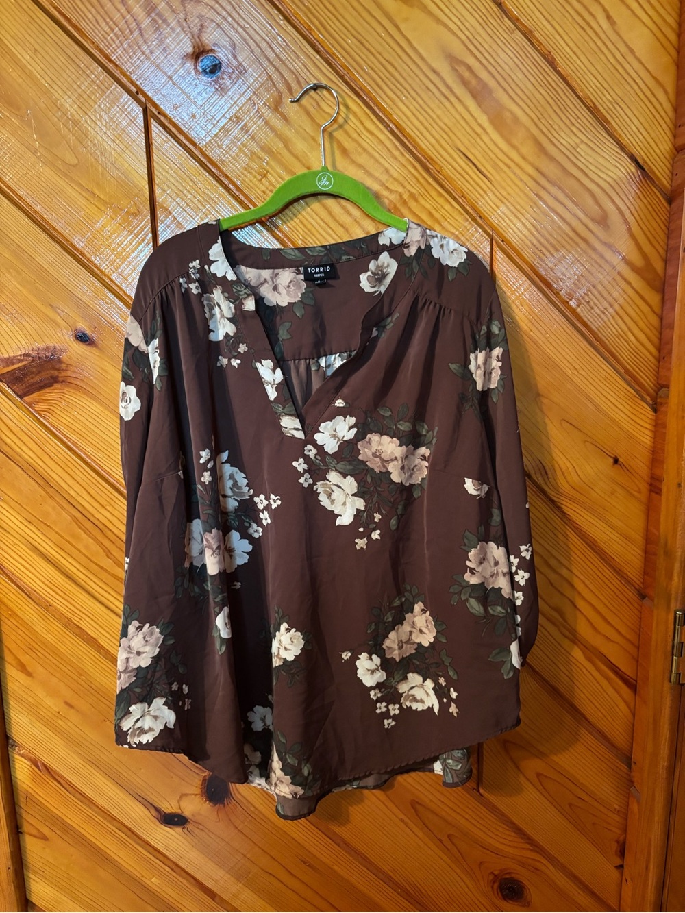 torrid Brown Floral Split-Neck Peasant Blouse